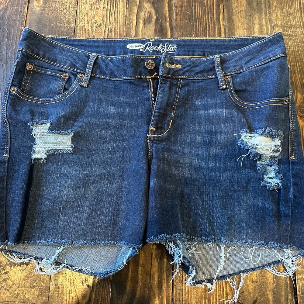 Old Navy The Rockstar Blue Distressed Jean Shorts sz 14